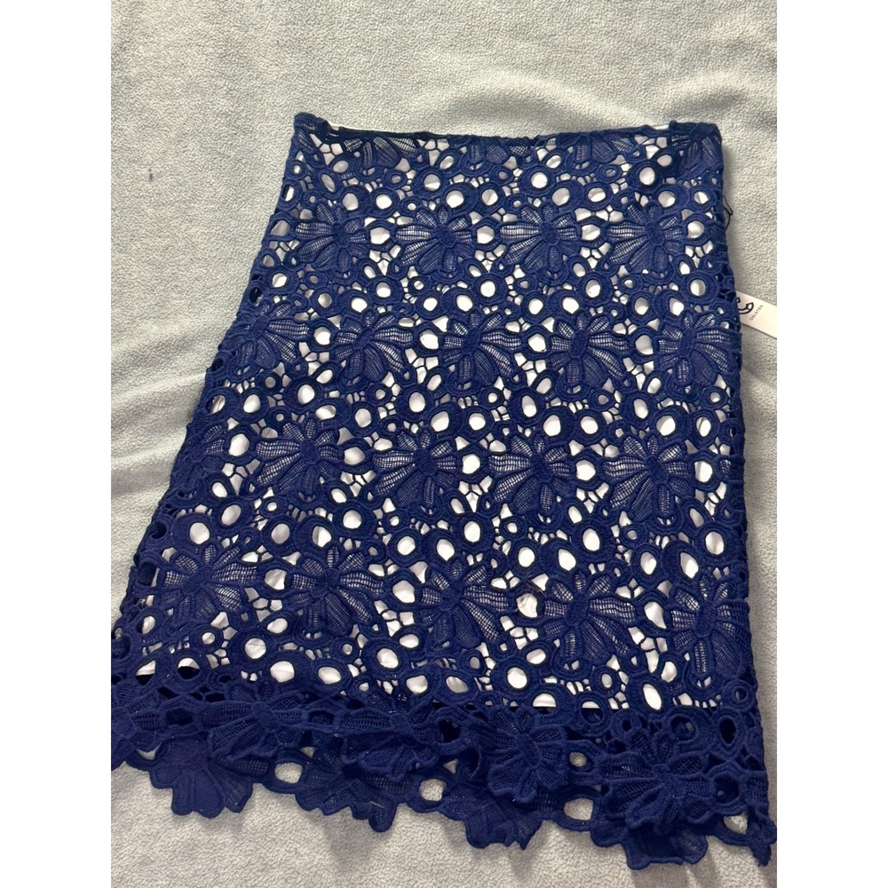 Colsten Navy Blue‎ Floral Guipure Lace Mini Skirt Scalloped Hem Size 8 NEW